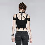 Women's Punk Personality Iron Chain Around Neck Strapless Top