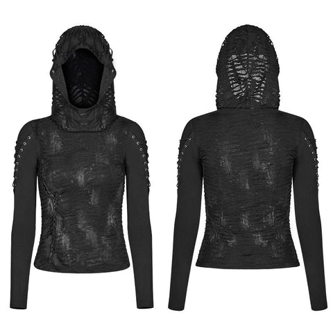 Womens & mens Double Layers Irregular Dark Gothic Shirt With Black Hole Hooded