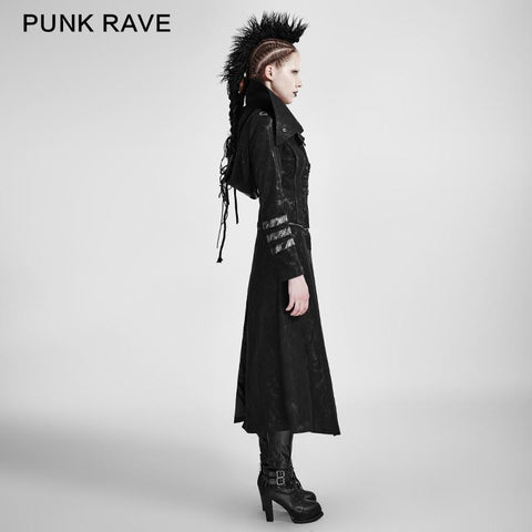 Black Winter High Collar Long Rock Punk Coat