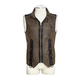 Brown Sleeveless Punk Vest With Standing Collar