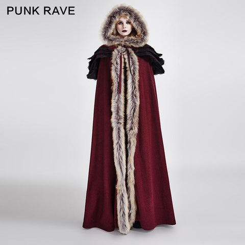 Long Cloak Gothic Trench Coats With Excellent Wool Collar