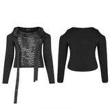 punk sexy cracked long-sleeved T-shirt