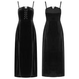 "PUNK" series velvet suspender double high-waisted dress