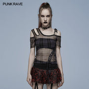 Daily punk plaid mesh T-shirt